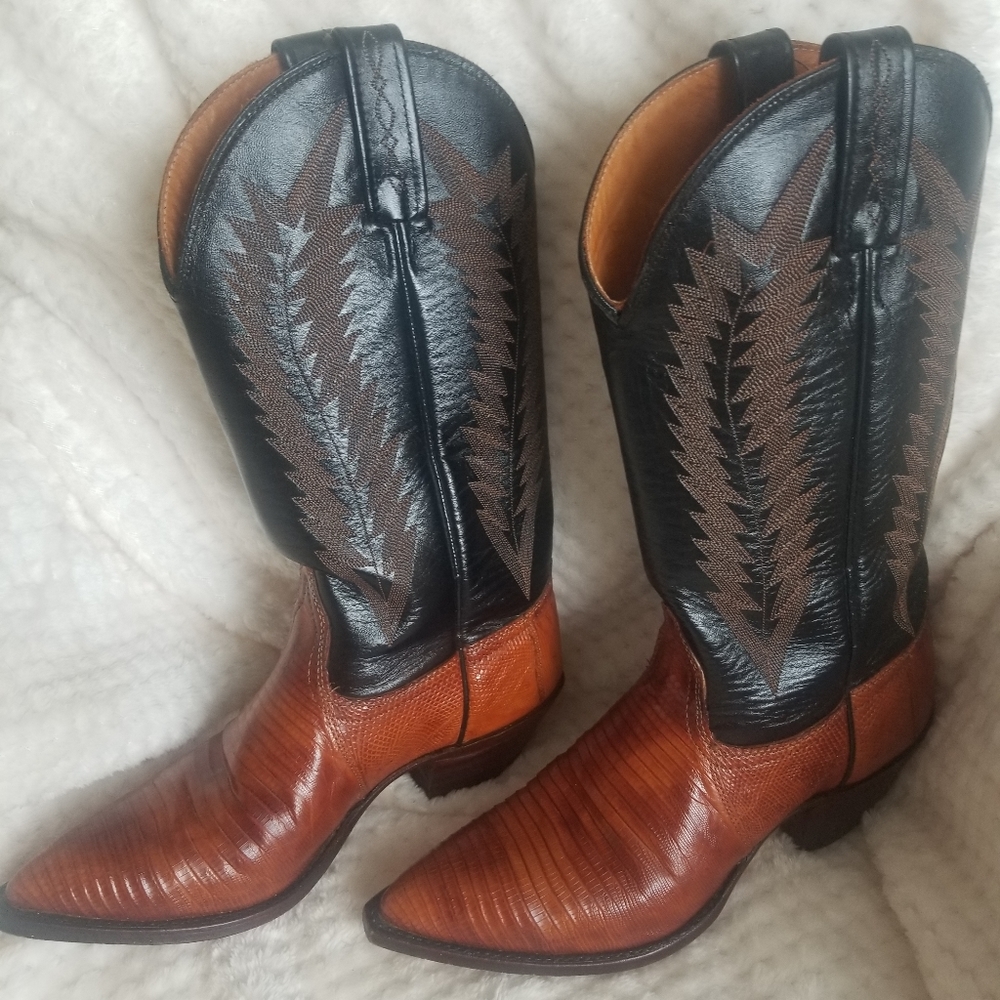 J. Chisholm Black and Brown Heeled Boots
